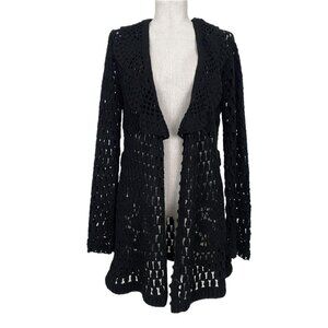 525 america black crochet long cardigan sweater
